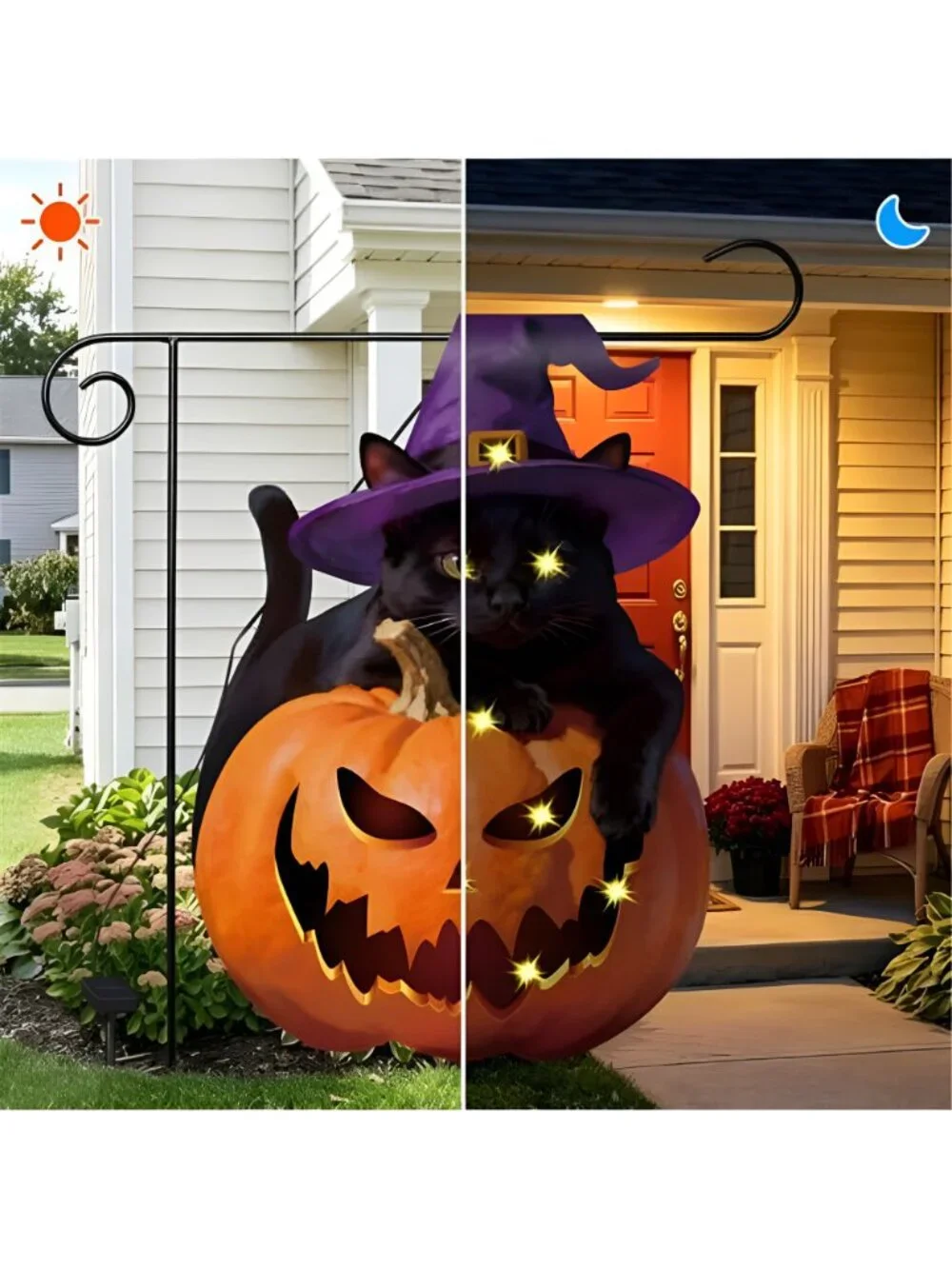 12 x 18 Inches Lighted Halloween Black Cat Pumpkin Garden Flag Decorations -